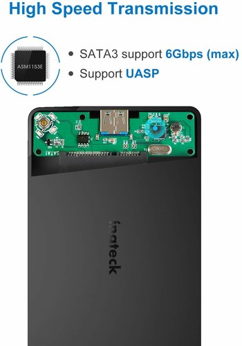 Inateck USB 3.0 2.5" External HDD SSD Enclosure Hard Drive Case SATA 3.0 UASP - Afbeelding 7 van 10
