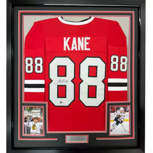 Framed Autographed/Signed Patrick Kane 33x42 Chicago Red Jersey Beckett BAS COA
