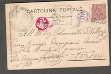 Italy 1903 color military post card Salerno to Torino/ XXVIII Corpo D'Armata