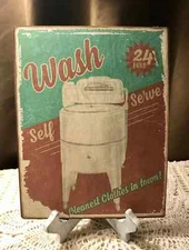 Laundry, Retro Washing Machine, Handcrafted Plaque / Sign