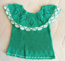 Knitted children's dress for girls handmade green for 3-6 years