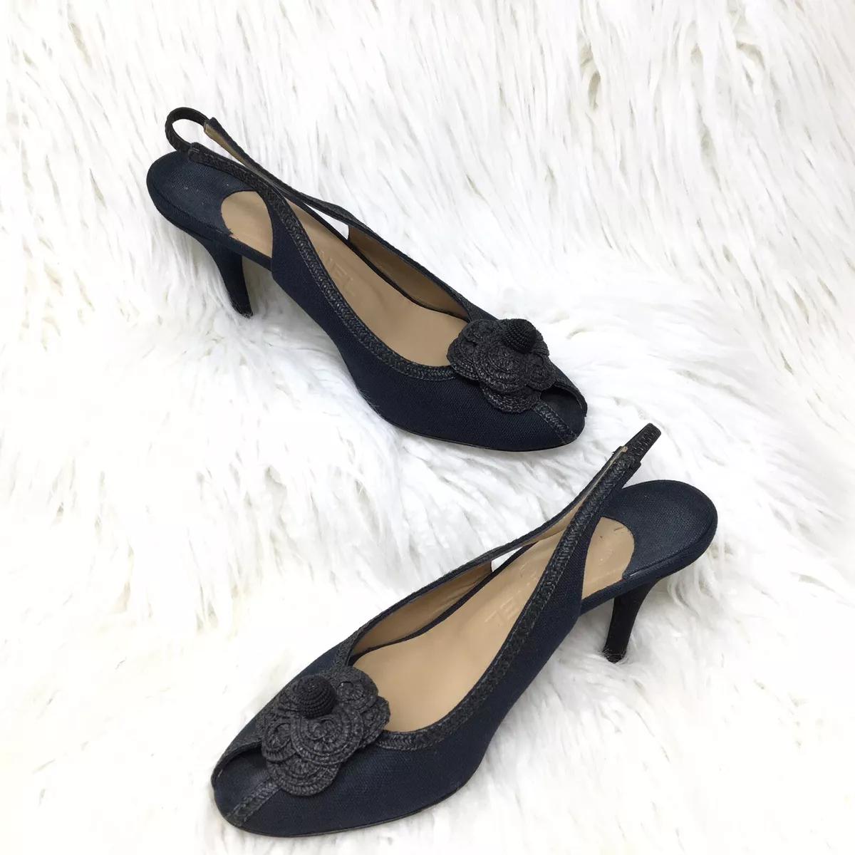 Chanel slingback Black Leather Cotton ref.816980 - Joli Closet