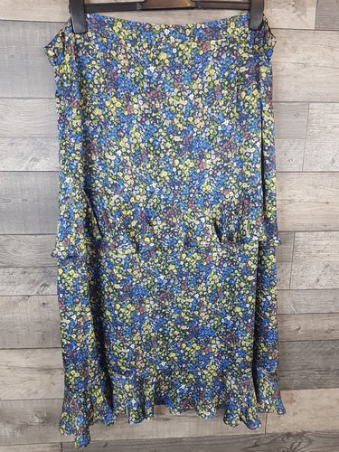 Falda Midi Boden Satén Volantes Talla UK 22 Nebulas Azul Floral Volantes Boho Plus - Imagen 2 de 12