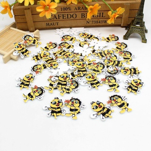 50pcs Bee Buttons Decorative Mixed 2 Holes Printing Wooden Material Accessories - Picture 15 of 34