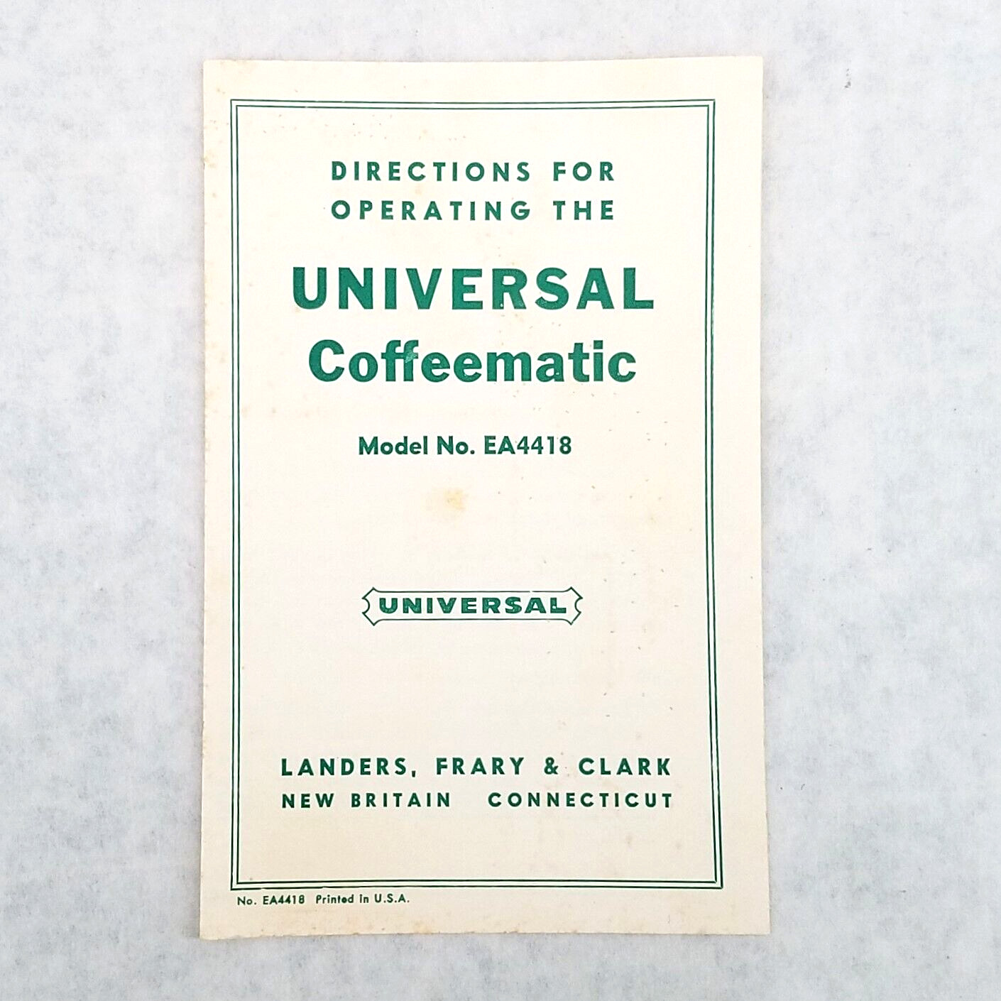 Model Ea4418 Operating Directions Pamphlet