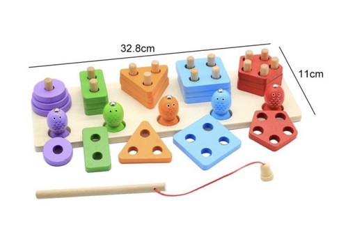 Wooden Sleeve Column Toys Stacking Blocks 5 Sets Of Fishing Posts. - Picture 3 of 8