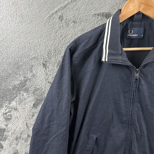 Fred Perry Men Bomber Jacket Medium Blue Full Zip Lined Twin Tipped Mod Scooter - Picture 2 of 17
