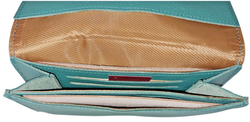 Ladies Natural Handmade Cow Grain Leather Wallet with Button,Green Color, BL-302 - Picture 4 of 12