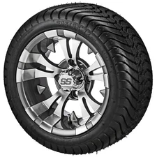 (4) Golf Cart 215/35-12 Low Profile Tires on 12x7 Gunmetal Gray Vampire Wheels