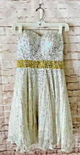 SHERRI HILL Short Strapless Silk Beaded Sequin Silver & Gold Party Dress sz 4 