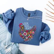 Floral Chicken Lover Sweatshirt Farm Animal Gardener Gift