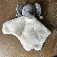 DTU Inc Gray Elephant Baby Lovey Cream White Fuzzy Blanket Security 2021 2022