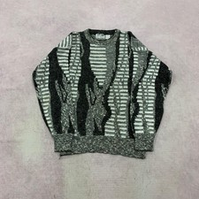 Vintage Knitted Jumper abstract patterned grandad knit sweater Men's M