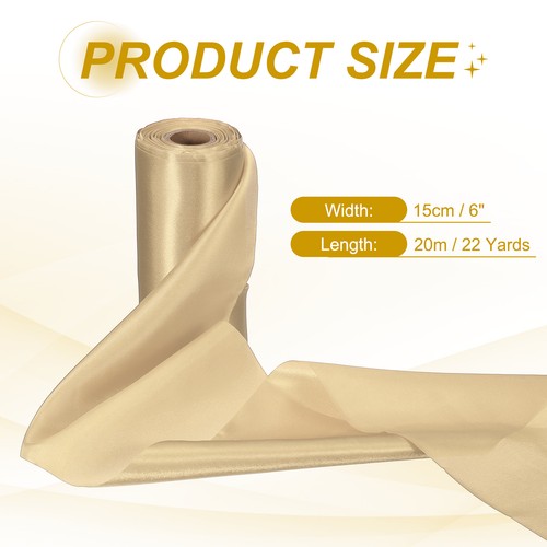 6 Inch Wide Satin Ribbon, 22 Yards Single Face Solid Ribbon, Gold - Picture 2 of 7