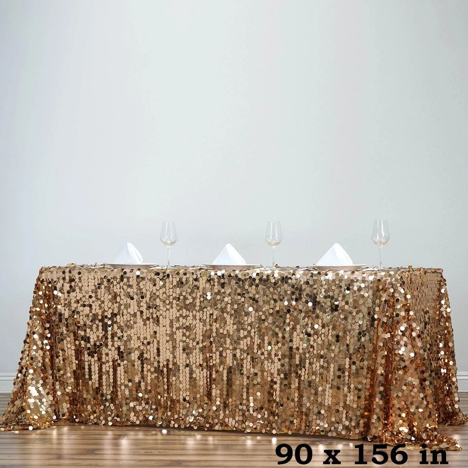 Gold Rectangular 90x156" Large Payette Sequin Tablecloth Wedding Catering SALE - Image 3 of 4