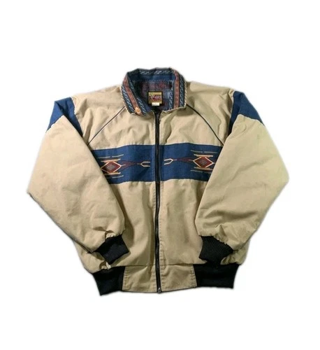 Vintage Bee Wild USA Western Aztec Jacket Medium Bomber Sante Fe Coat Lined - product listing photo