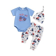 Newborn Baby Boy 4th of July Outfit Letters American Flag 6-12 Months Blue
