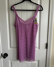 b.tempt'd Women's Purple Floral Lace Full Slip, Sheer Stretch Bow, Size M