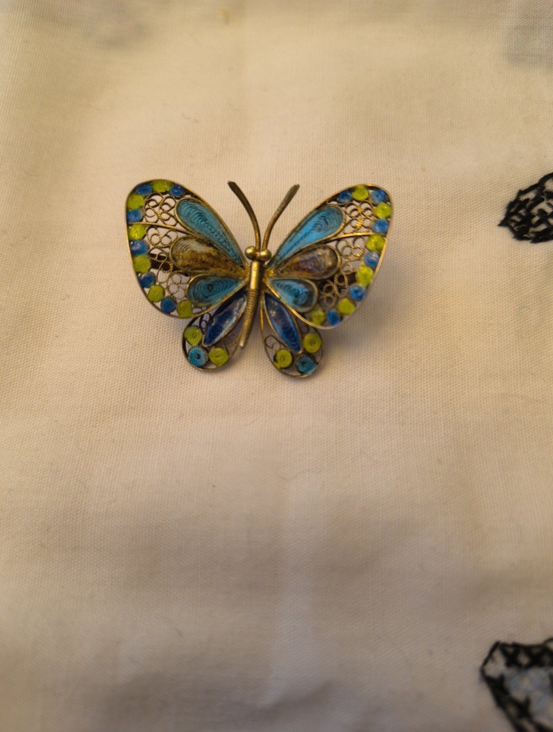 Butterfly Plique a Jour & Enamel Chinese Export 800 Silver & Gold Filigree 956