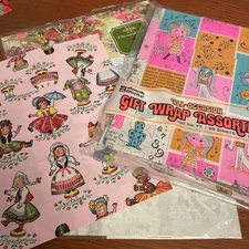 Woolworth 70’s Vintage Gift Wrap Paper Lot of 10 Designs  MOD Dolls Floral