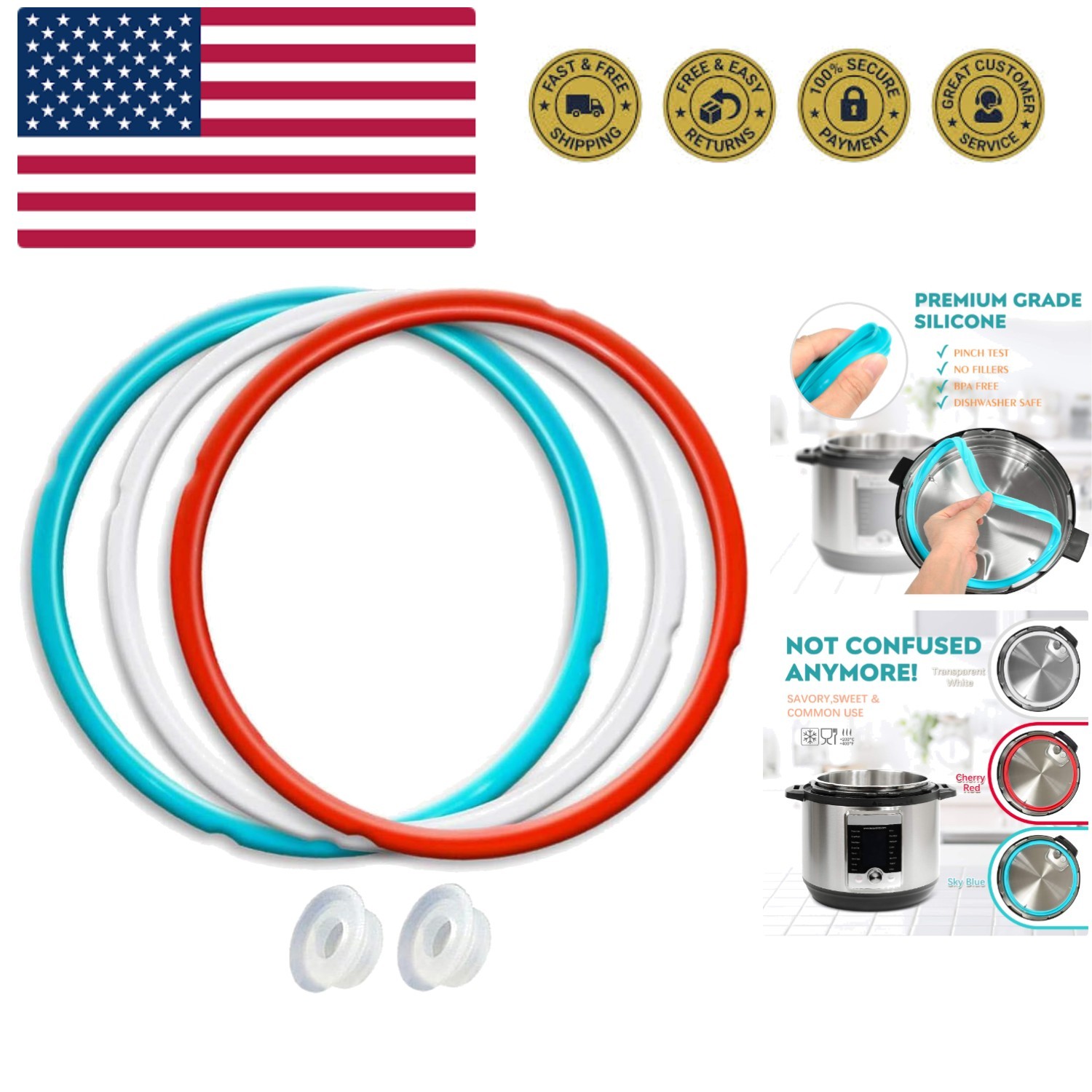Silicone Sealing Ring 3-Pack for 5Qt, 6Qt Pressure Cookers - Dishwasher Safe ...