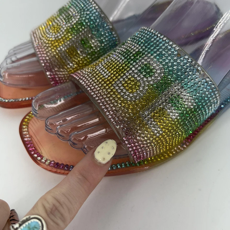 Женские сандалии-шлепанцы Bebe размер 6 с радужными стразами желе блестящие - Изображение 4 из 4