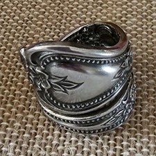 Handcrafted Silver Wrap Spoon Ring Ornate Floral Design Size 8