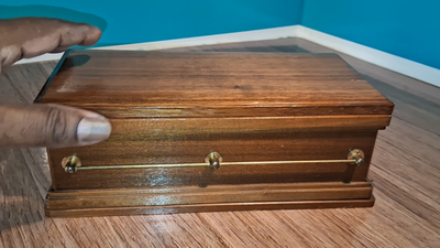 1950'S Walnut Funeral casket-shaped Cigarette dispensing music box - Rare  item