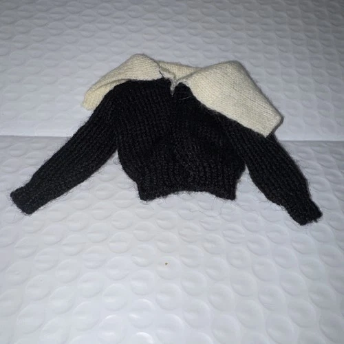 Barbie 1962 Vintage PAK BLACK CARDIGAN SWEATER  white Angora Collar & no Holes