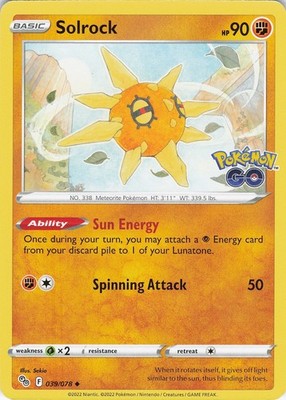 Solrock Uncommon Pokemon GO 039/078 NM