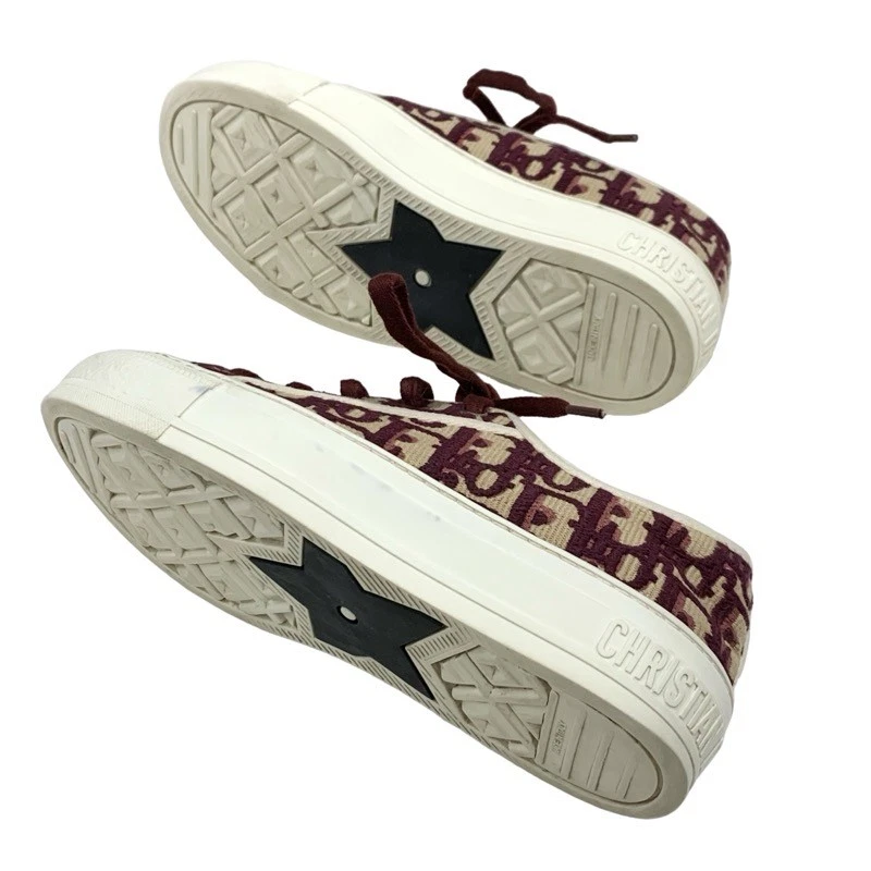 CHRISTIAN DIOR WALKNDIOR Baskets Chaussures Tissu Beige Bordeaux Oblique Em