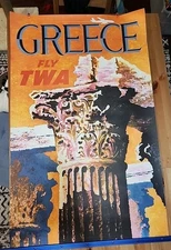 VINTAGE ORIGINAL "Greece - Fly TWA" Travel Poster by David Klein c. 1960s