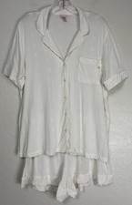 Victoria Secret Eyelet Shorts Pajama Set Sz L Coconut White Coquette Cute 2002