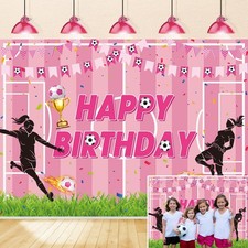 Soccer Birthday Party Backdrop for Girls Football Field Photo Background Spor...