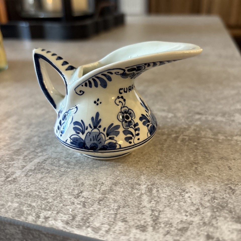 Vintage Blue White Miniature Delft Pitcher Signed Hand Painted Flowers ...