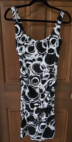 SUZI CHIN for Maggy Boutique Black White Tank Cotton Stretch Ruched Dress Sz 2