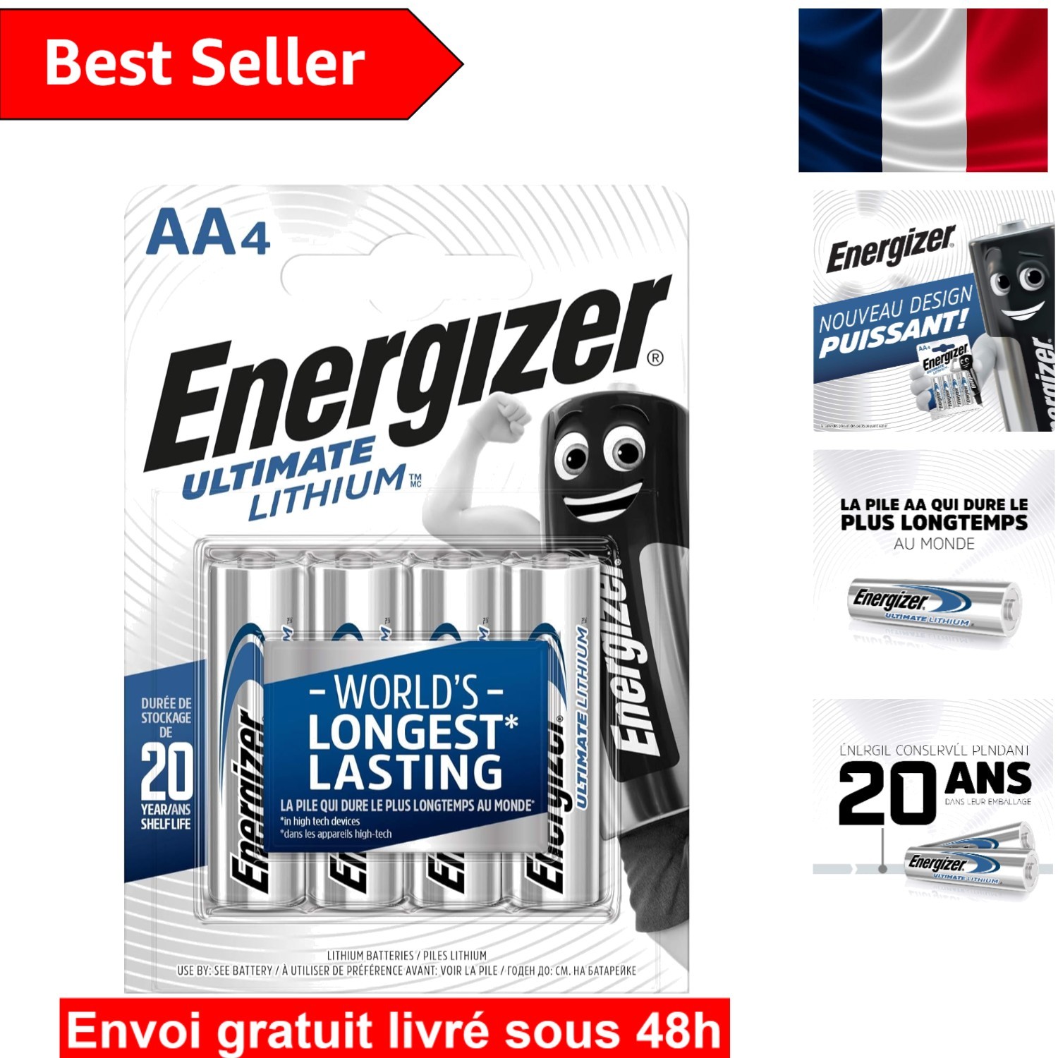 Piles AA Energizer LR06 lot de 4 piles écologiques recyclables longue autonomie