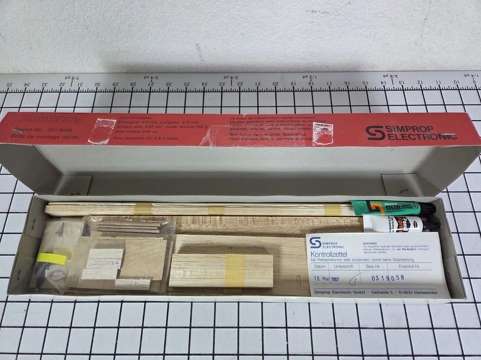 Simprop Electronic 'Zaunkonig' R/C Balsa Model Airplane .049 2-4 Channel NOS NIB - Image 4 of 4