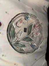 Mikasa Crystal Clear Glass Tivoli Tulips 7" Candy Dish Bowl Blue Green Red 