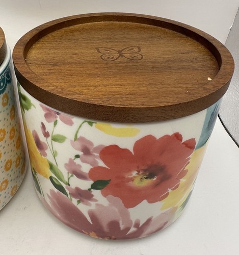 SET of 2 Pioneer Woman Breezy Blossom Stacking Stonewear Canister w/ Lid Floral - Picture 3 of 20