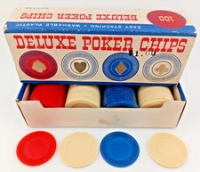 Poker Chips - Vintage Deluxe Set of 100 + of Red, White and Blue Plastic Chips