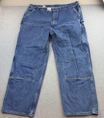 Carhartt Jeans Mens 46x32 Blue Loose Original Fit Double Knee Work Denim B73 DST - Picture 1 of 15
