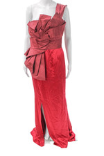 Oscar de la Renta Women Red Silk One Shoulder Maxi Dress Sleeveless Size 10