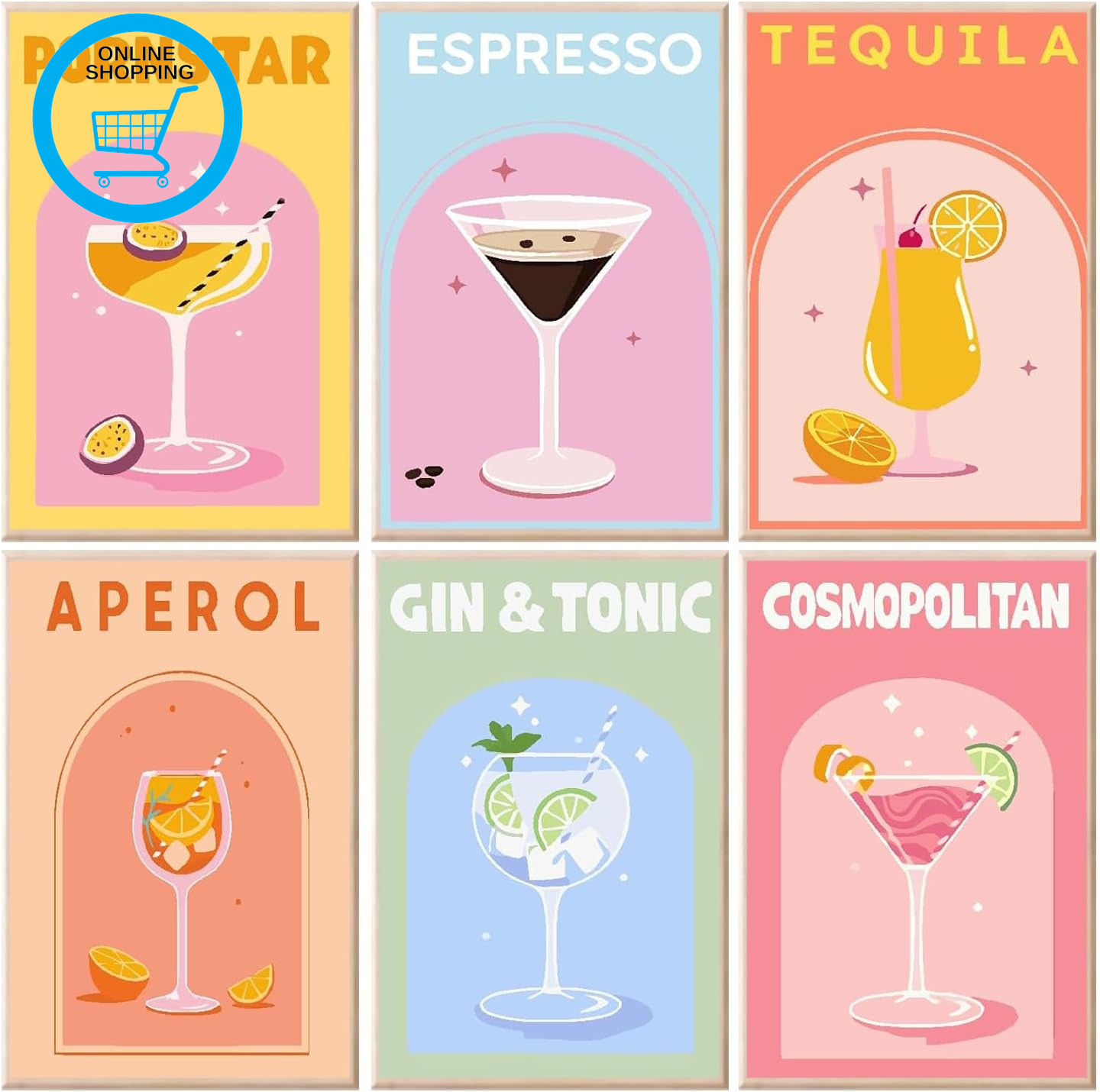 6 Pack Cocktails Paint by Numbers Kits for Adults, Paints by Number Kit for Begi