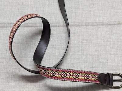 vintage NATIVE AMERICAN indian print Y2K stitched belt 42 emborided SOUTHWESTERN - Image 1 of 4