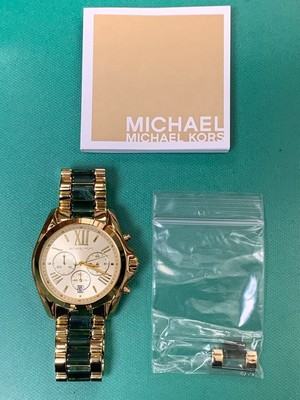 Michael Kors MK6397 Watch Gold Green Timepiece Authentic Excellent 