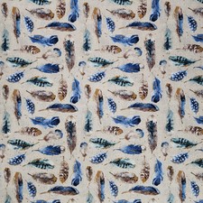 Blue Feathers on Ivory by David Textiles Inc. Cotton Fabric Remnant 61×42 In