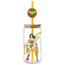 Spoontiques Wonder Woman 20oz Glass Tumbler with Lid Straw Charm Included