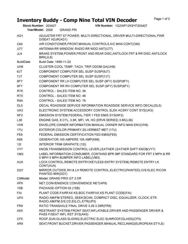 ABS Pump Anti-Lock Brake Part Assembly GT Opt NV7 Fits 98-03 GRAND PRIX 1103401 - Imagem 2 de 2