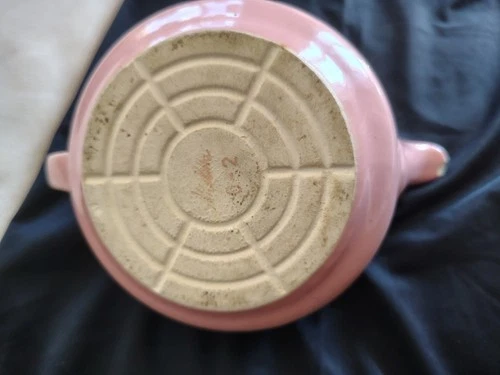 McCoy Pink Ceramic Pottery Bowl with Handles Round Impressed Backstamp